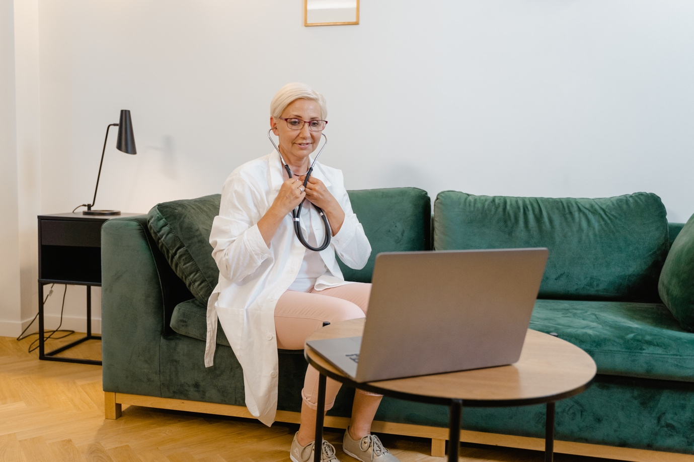 A doctor consulting a patient online