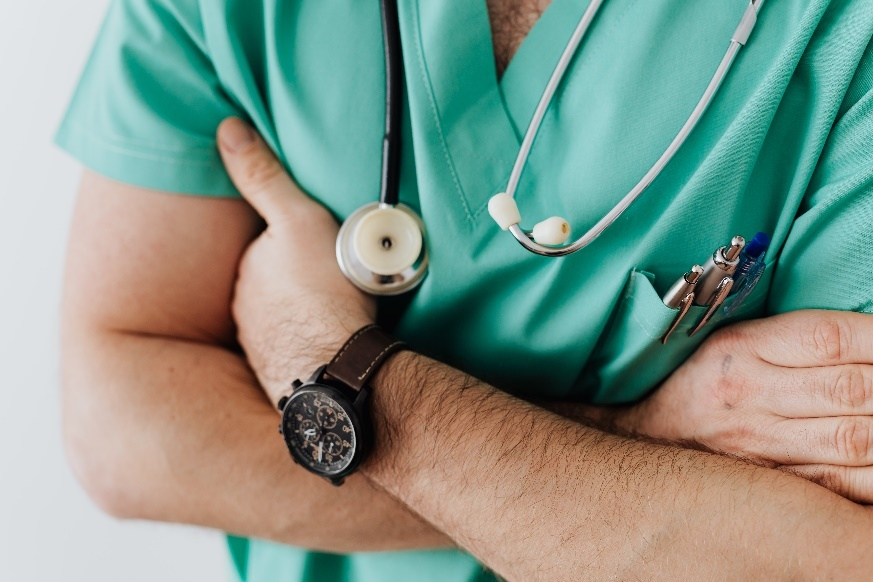 Closeup of a doctor in scrubs