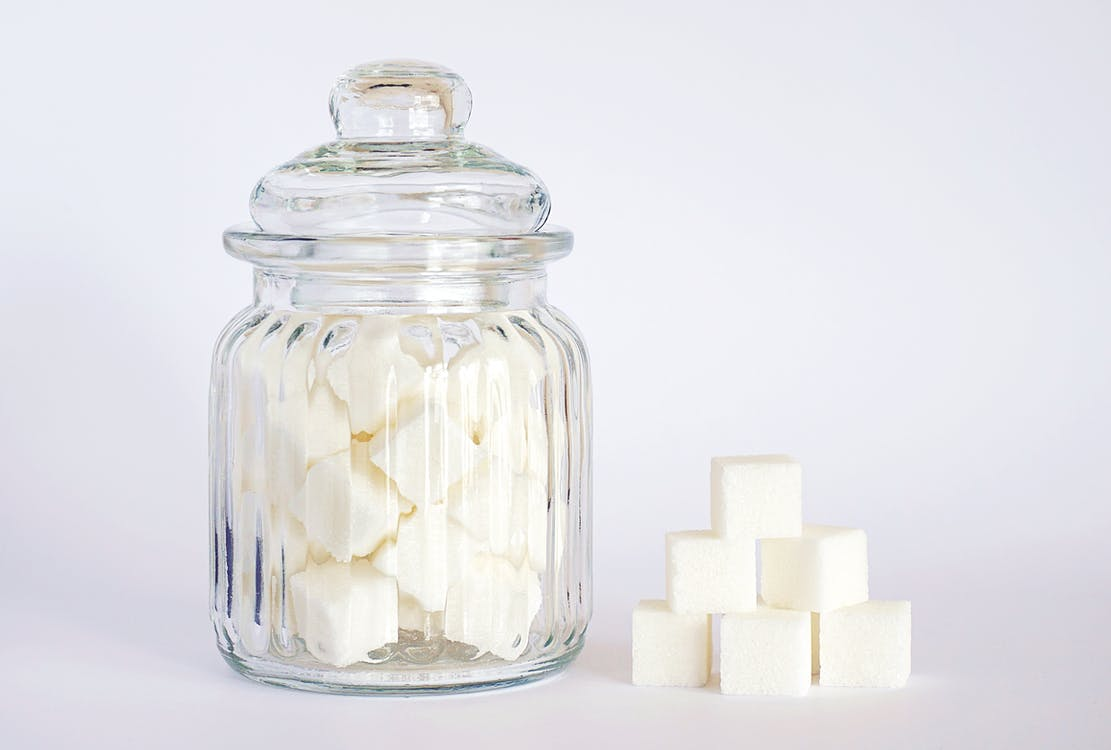 sugar cubes in a glass jar
