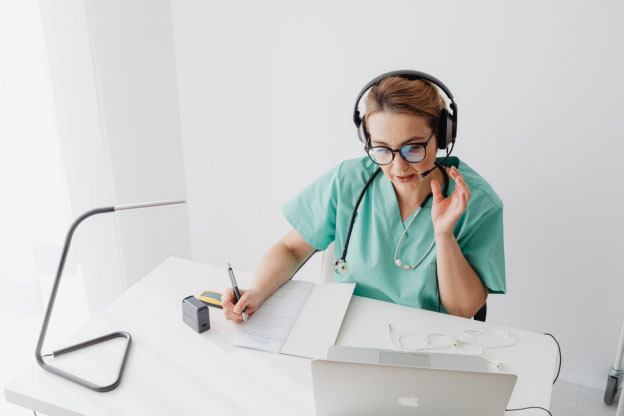 A doctor having an online appointment