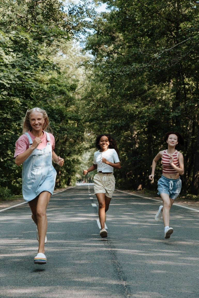 happy girls going for a run