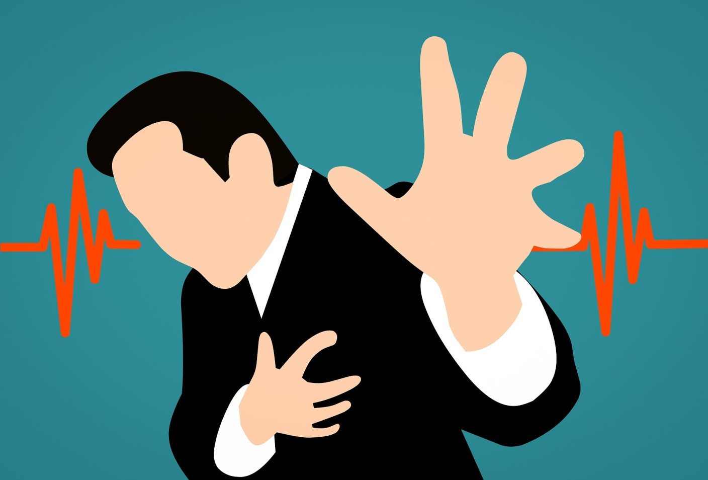An animated person having a heart attack