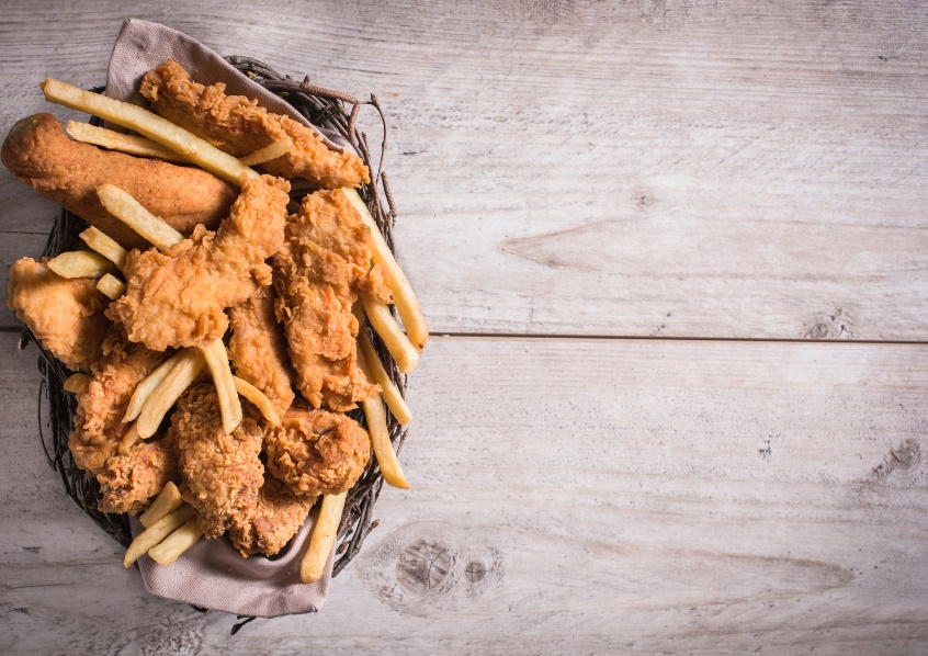 Junk food in a basket.