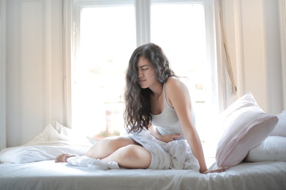 A woman having a stomach ache